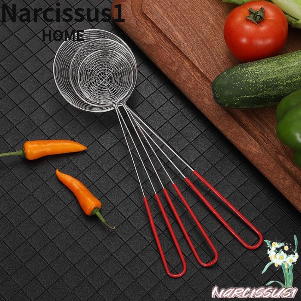 NARCISSUS Pearl Colander, Boba Strainer Stainless Steel Milk Tea Spoon, Milk Tea Shop Essential Red Handle Colander Tapioca Scoop Kitchen Gadgets