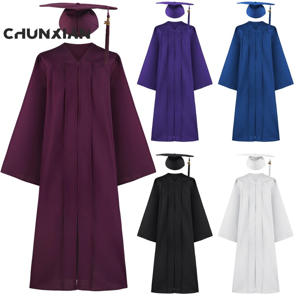 [vip] 2021 Adult Zip Closure University Academic Graduation Gown Robe Mortarboard Cap