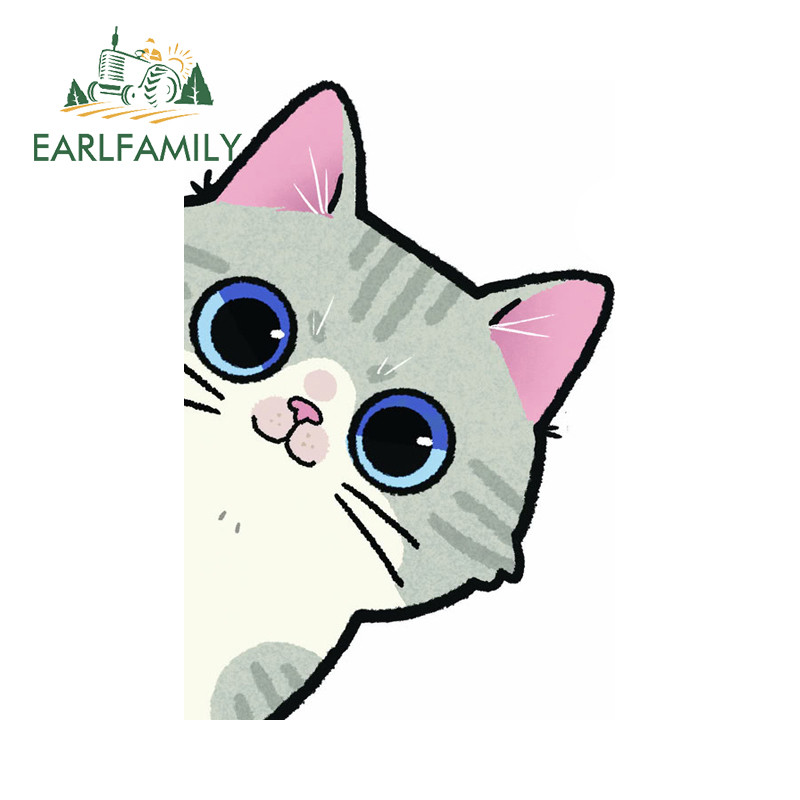 EARLFAMILY Cute Cat Car Sticker Fashionable Scratch-Proof Campervan Trunk Rear Windshield Host Decal Waterproof Exterior Accessories