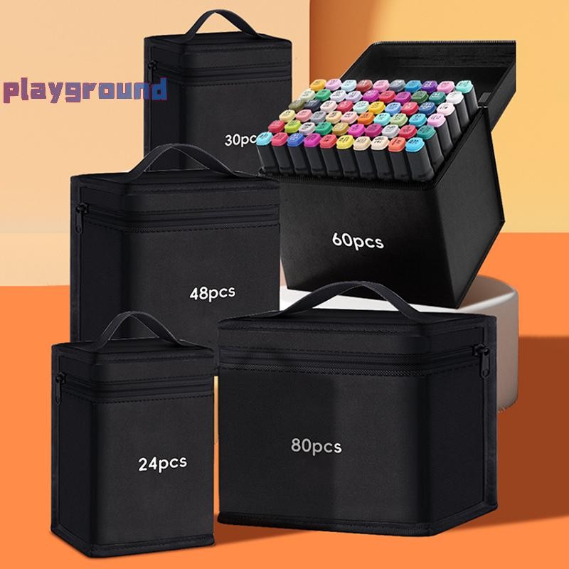 [playground] Markers Pen Black Storage Bag Massive Large Capacity Zipper Canvas Pencil Bag Watercolor Pen Stationery Bag Portable [New]