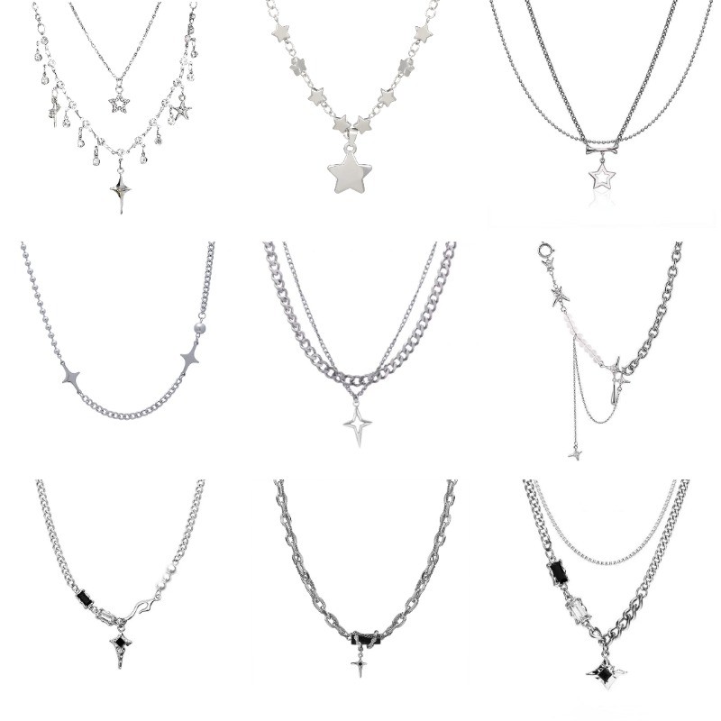 Simple Trend Star Pendant Necklaces for Unisex Personality Double Layer Clavicle Chain Accessories