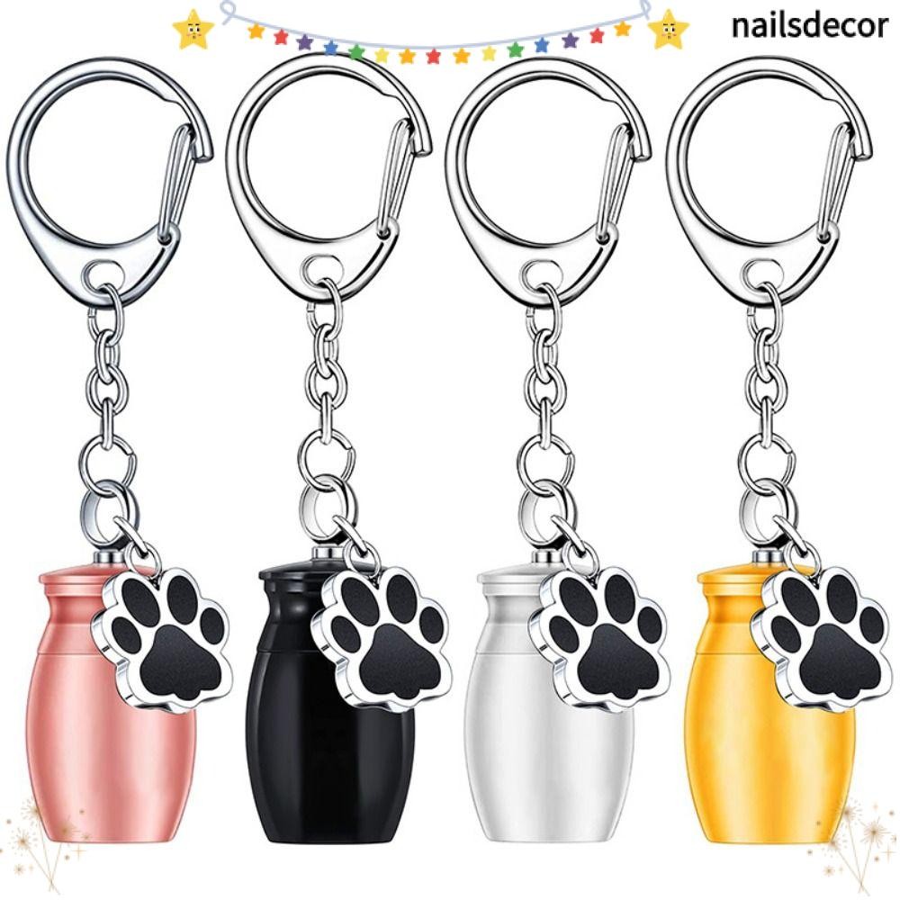 YUSENS Pet Cremation Urns Keychain, Aluminum Alloy Keepsake Ashes Holder, Small Beloved Pet Memorial Dog Paw Shape Funeral Box Pet