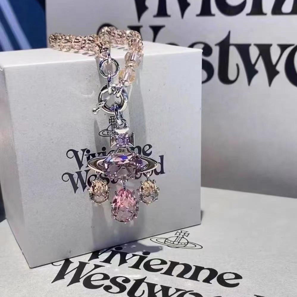 The Queen Mother West New Style Dream Catcher Mermaid Tears Pink Amethyst Saturn Pendant Necklace Dopamine Colorful Zircon Earrings