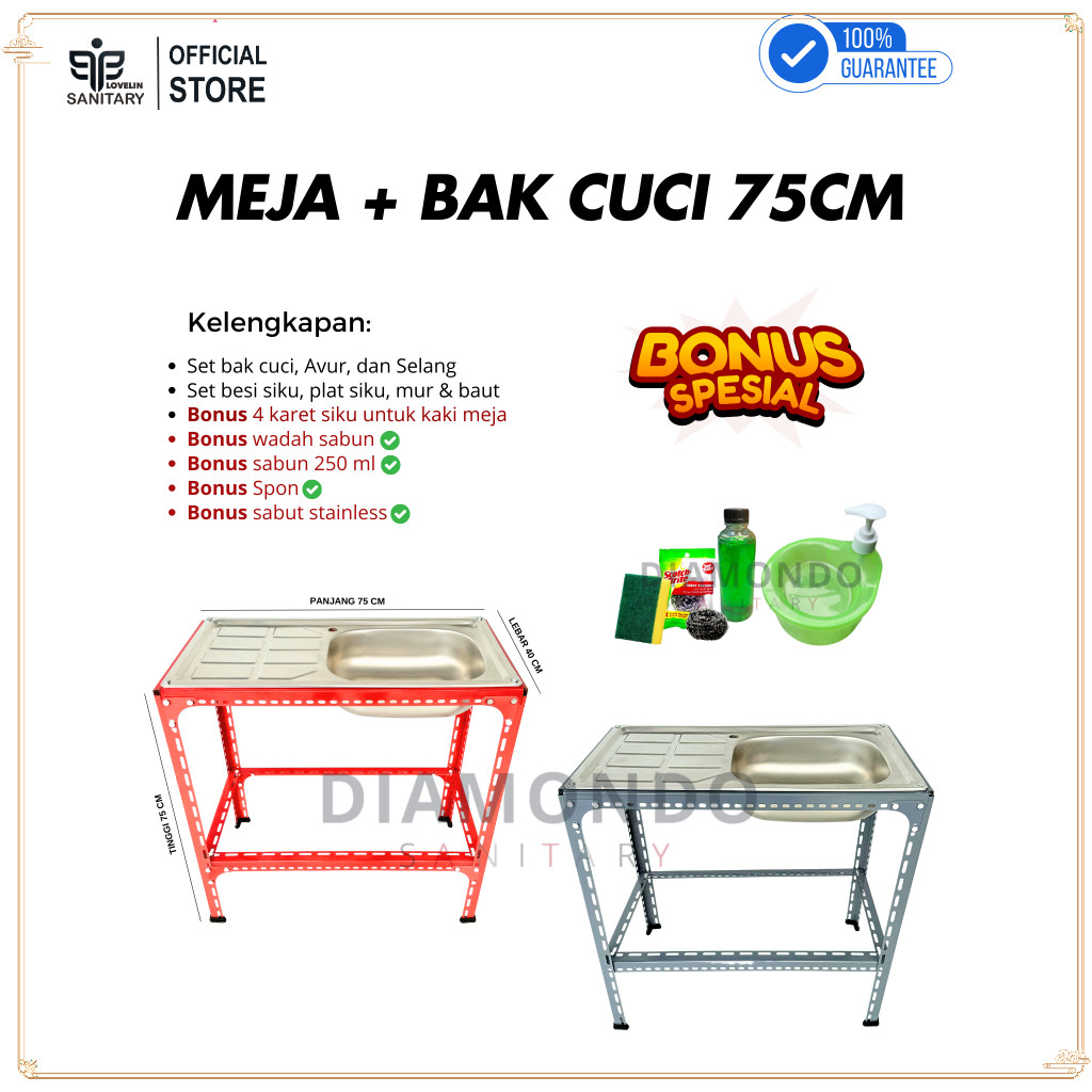 [LOVELIN] Portable Kitchen Sink Portable Sink Stainless Steel Portable Kitchen Sink Set Disassemble Size 75x40Cm Complete Plus Avur Hose and Swan Faucet Flexible Premium Safe Packing Using Premium Thick Cardboard