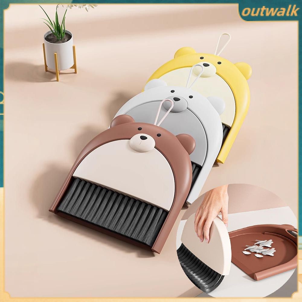 ⚡FAST SHIPPING⚡⚡ Small Broom Dustpan Set Cartoon Teddy Bear Household Desktop Garbage Shovel Small Dustpan Mini Foldable Desktop Debris Cleaning Tool