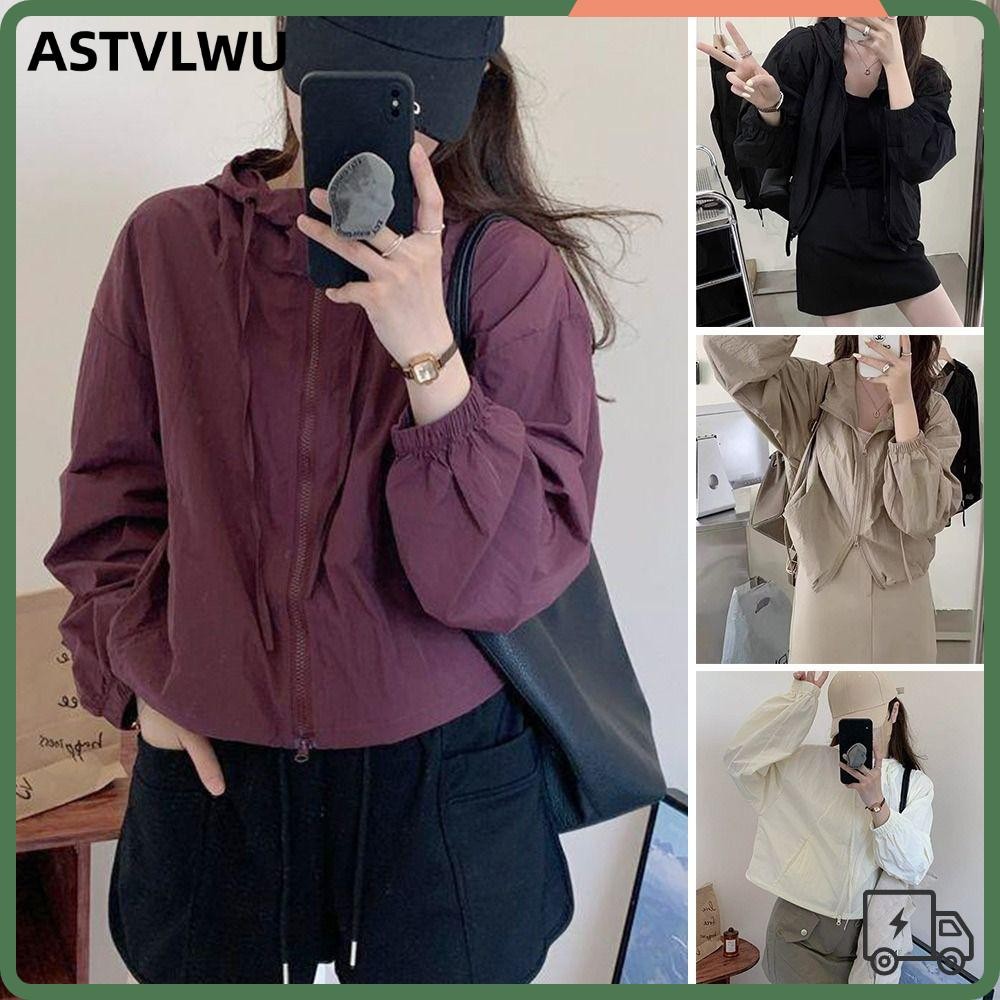 ASTVLWU Summer Sunscreen Clothes, Loose Sun Protection Long Sleeved Jacket, Outdoor Cycling Short Casual Women's Thin Coat for Women