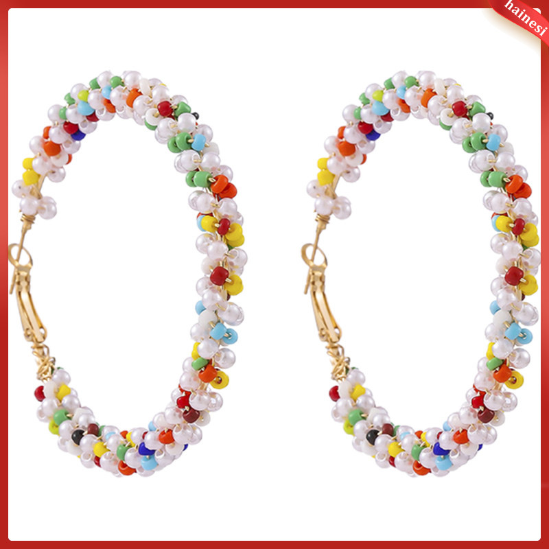 Colorful Rice Bead Earrings Hoops Statement Stud Beaded Bohemian Dangle for Women Miss hainesi