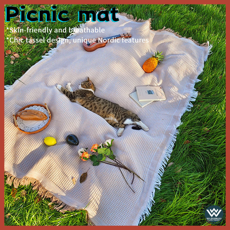 Outdoor picnic mat linen picnic mat family camping cover blanket waffle towel atmosphere tablecloth picnic mat suburban mat