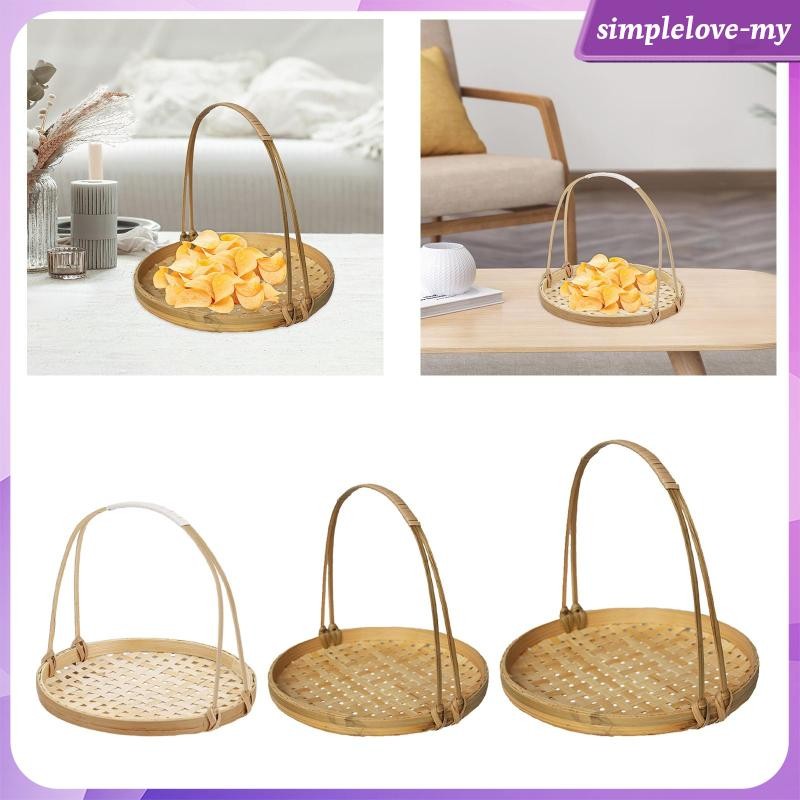 [SimpleloveMY] Woven Fruit Basket Rattan Rustic Snack Cookies Display Plate for Table Home