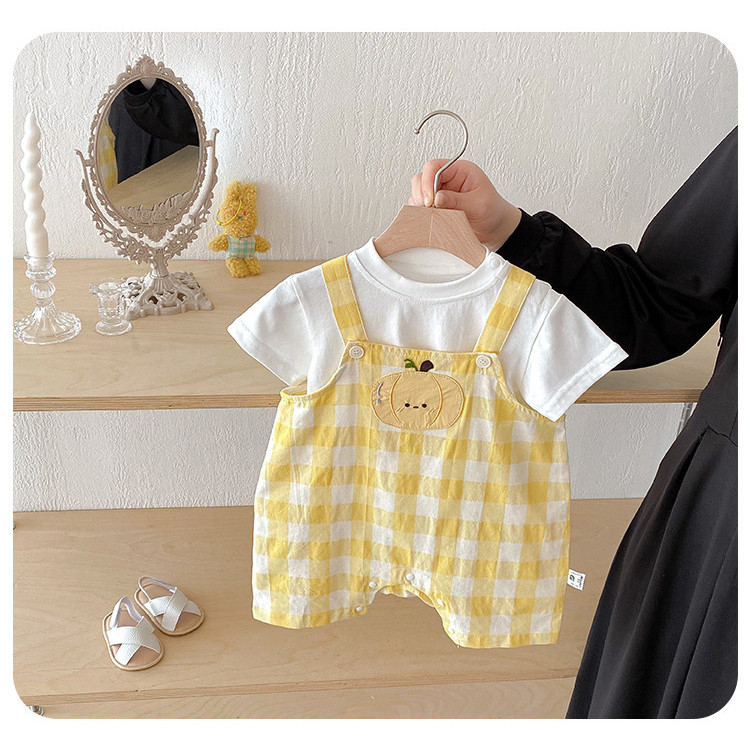 Love-bb Baby Clothes Summer Clothes Baby Cute Suspenders Suit Little Monthly Top Korean Version Western Style Plaid Toddler Strap Two-Piece Suit Children Sweet Outing Clothes