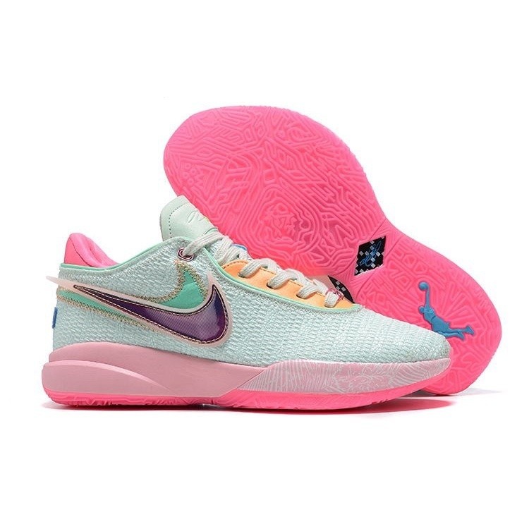 N-i-k-e LeBron 20 'mesin masa' hampir hijau/Multi-warna-Medium Soft Pink sukan kasut bola keranjang