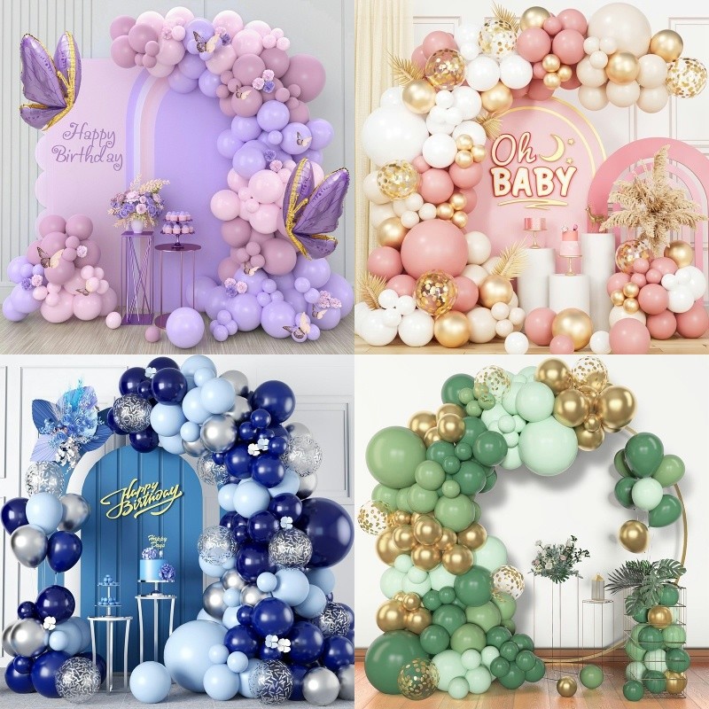 【Local Stock】Balloon Garland Arch Happy Birthday Party Decoration Set Purple Butterfly Macaroon Belon Valentine Wedding Graduation Party Decor