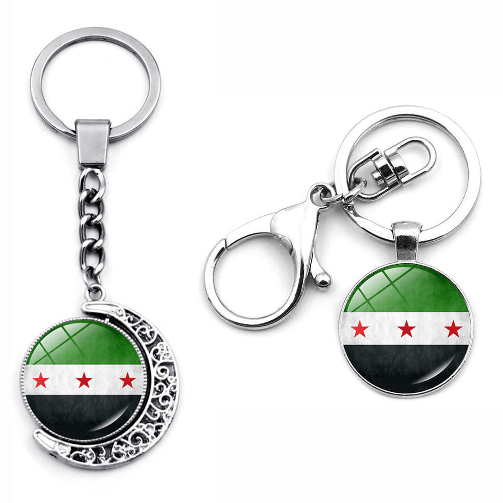 1PC Syria National Flag Keychain Single/ Double Sided Flag Keychain Pendant Time Gem Syria Glass Ball Pendant Keychain