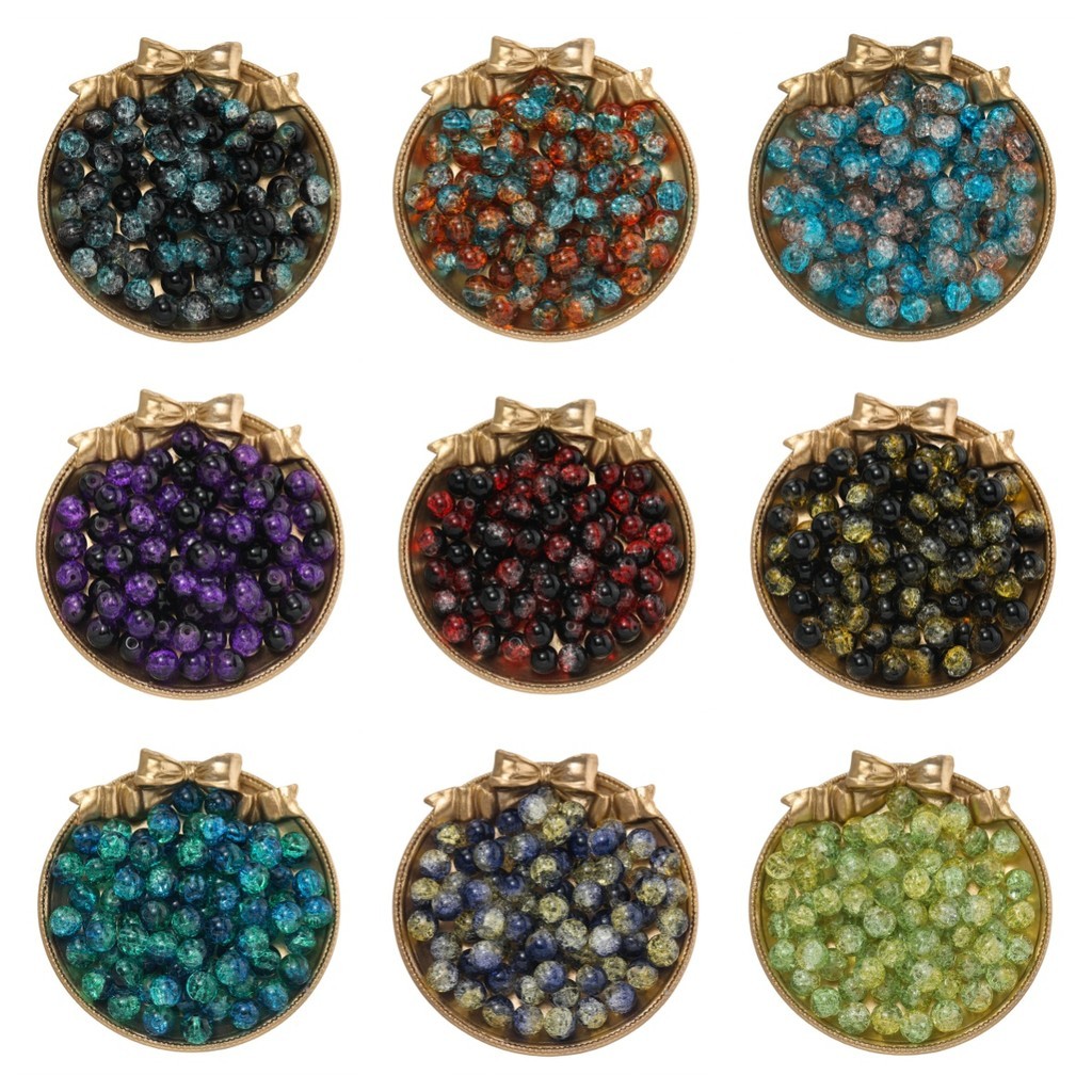 St.kunkka 10mm 20/50Pcs Glass Crackle Beads Highlight Floral Beads Two-Color Crack Beads For DIY Necklace Bracelet Making