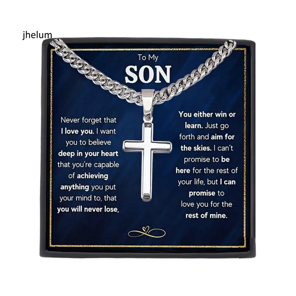 jl* Inspirational Son Necklace Lightweight Necklace Stainless Steel Men's Necklace with Gift Box Stylish Hollow Chain Pendant for Daily Wear and Keepsake Gift for Adults