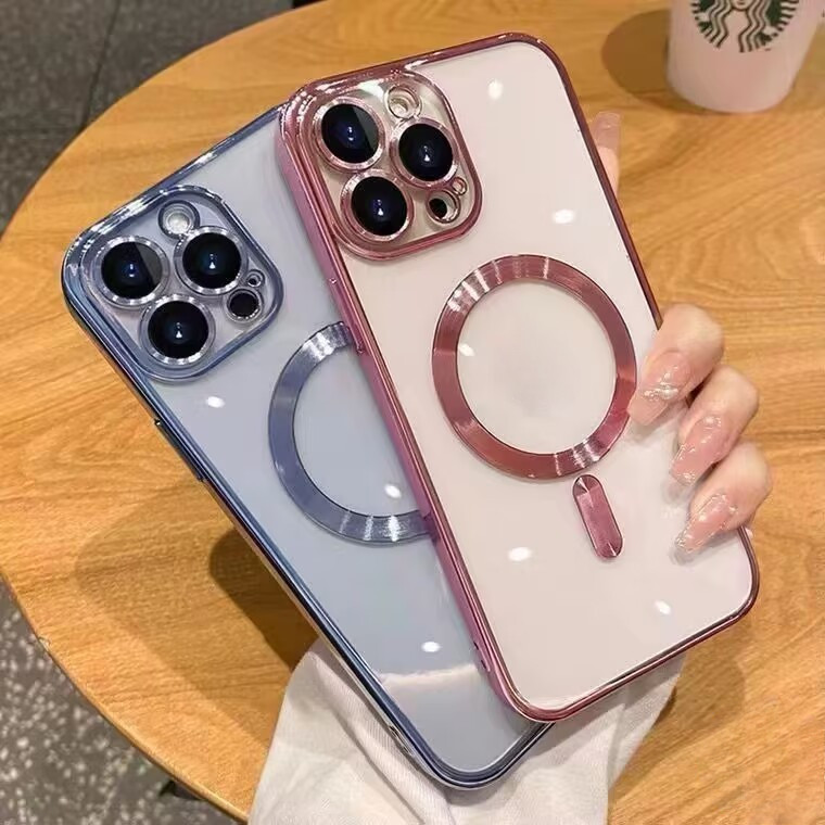 Plating Luxury Wireless Charging Transparent Magnetic Phone Case Cover Casing Compatible For iPhone 16 14 13 12 11 15 Pro Max X XS Max XR 7 8 Plus Soft Shockproof Casing Phone Case Cover Magnetic Clea
