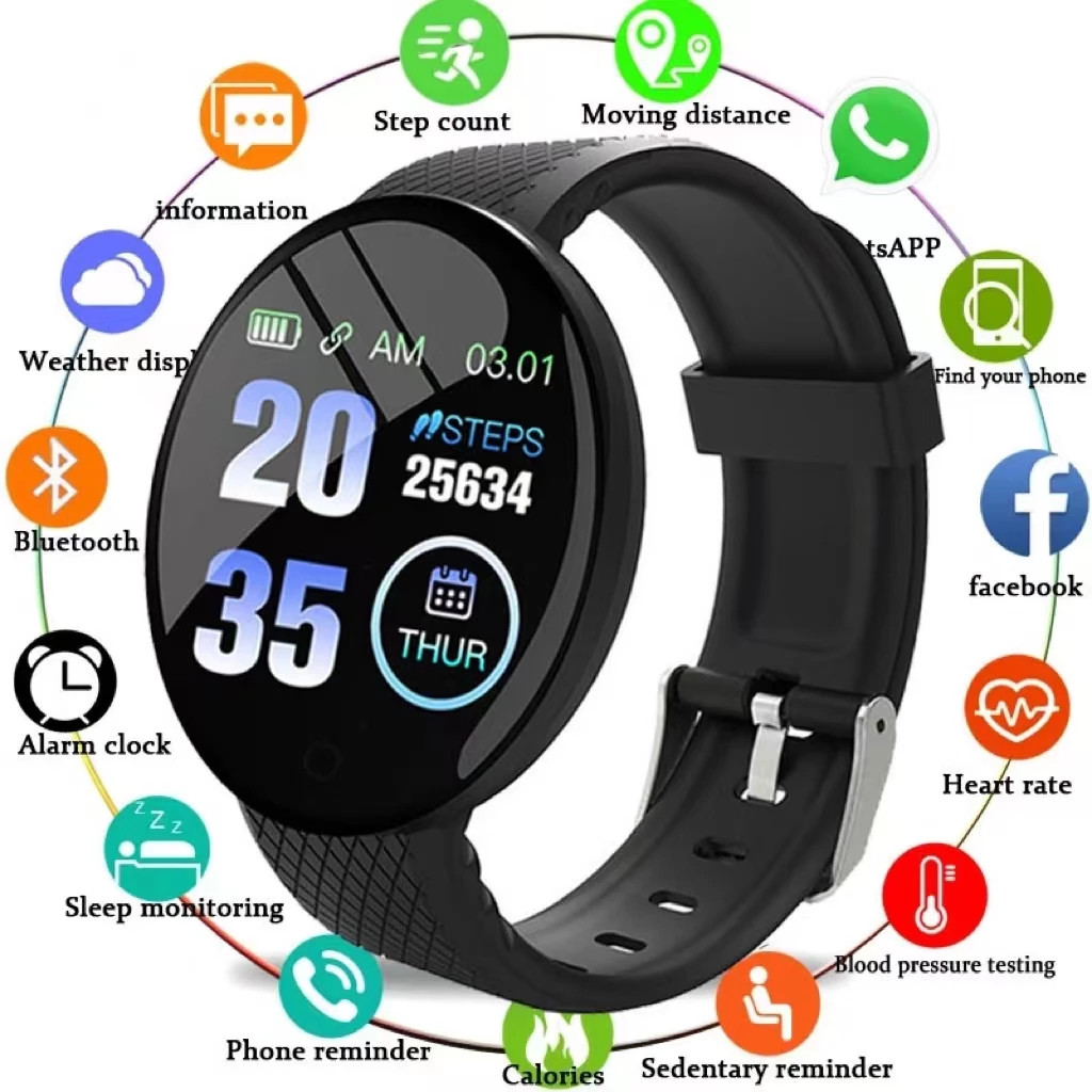 Badge D18 Smart Watch Color Round Screen Heart Rate Blood Pressure Sleep Monitor Step Sports Watch1.44 Inch Sports Watch