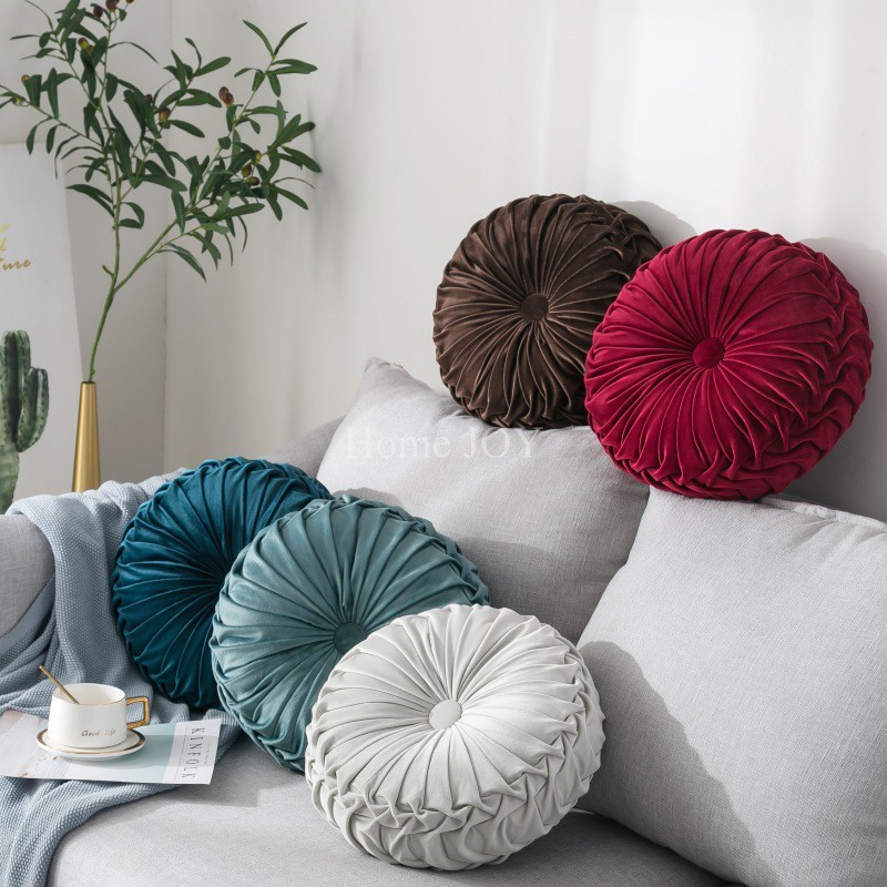 Velvet Pleated Round Pumpkin Pillow Couch Cushion Floor Pillow Decorative Home Sofa