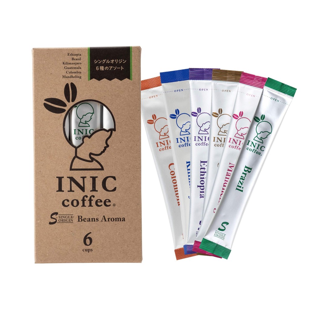 INIC COFFEE BEANS AROMA Assortment Stick 6 bottles [Single Origin Coffee] [Assorted set where you can enjoy six production areas] [Ethiopia Mandelin Kiliman Jariman Jaro Columbia Brazil]