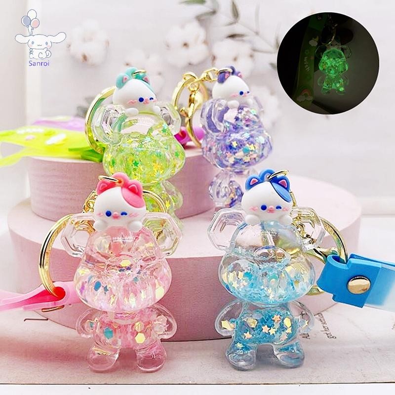[San] Creative Luminous Sugar Beans Violent Bear Quicksand Bottle Keychain Into The Oil Dragon Bear Small Pendant POP