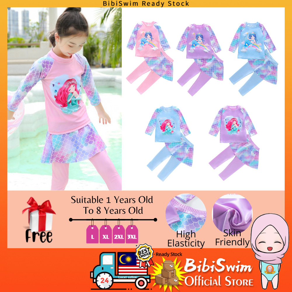 Mermaid Swimming Suit Kids Girl 2 Piece Swimsuit Muslimah Swimwear | Baju Renang Budak Perempuan