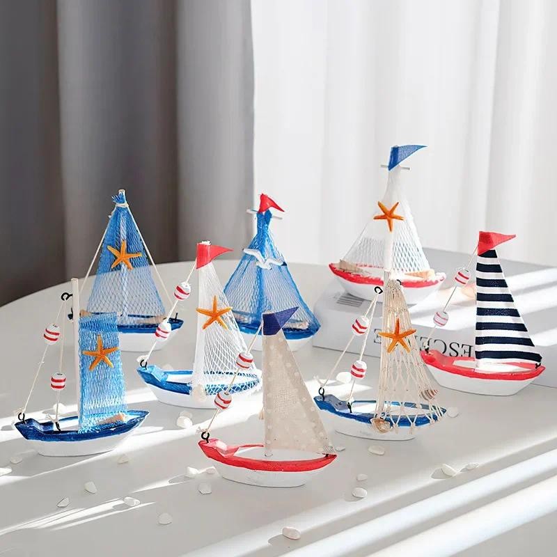 Wooden Canvas Boat Model Ornament Creative Online Store Photo Props Cake Decoration Sailboat