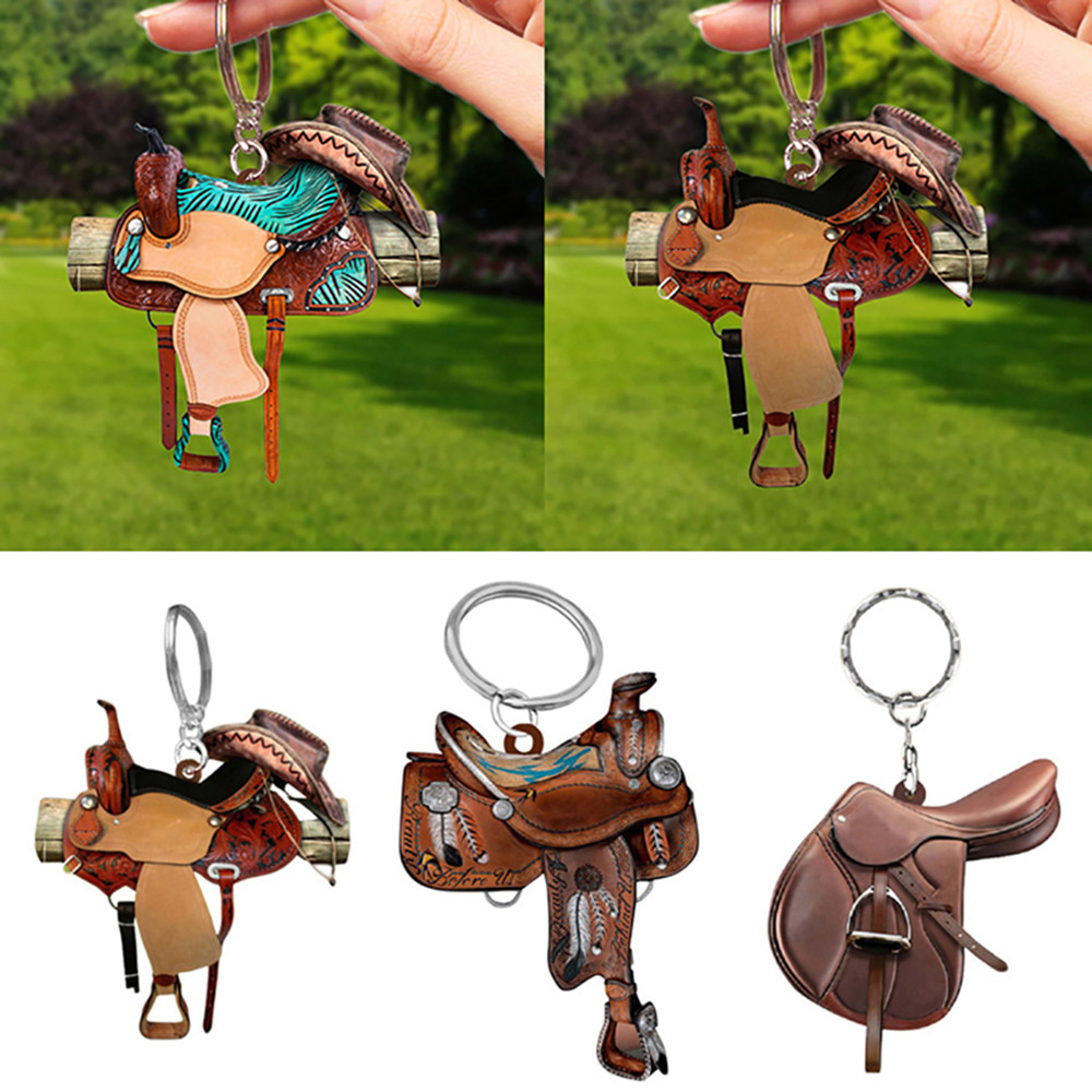 Car Keychain Pendant Horse Charm Cowboy Saddle Shape Pendant Creative Saddle Acrylic Charms Decoration