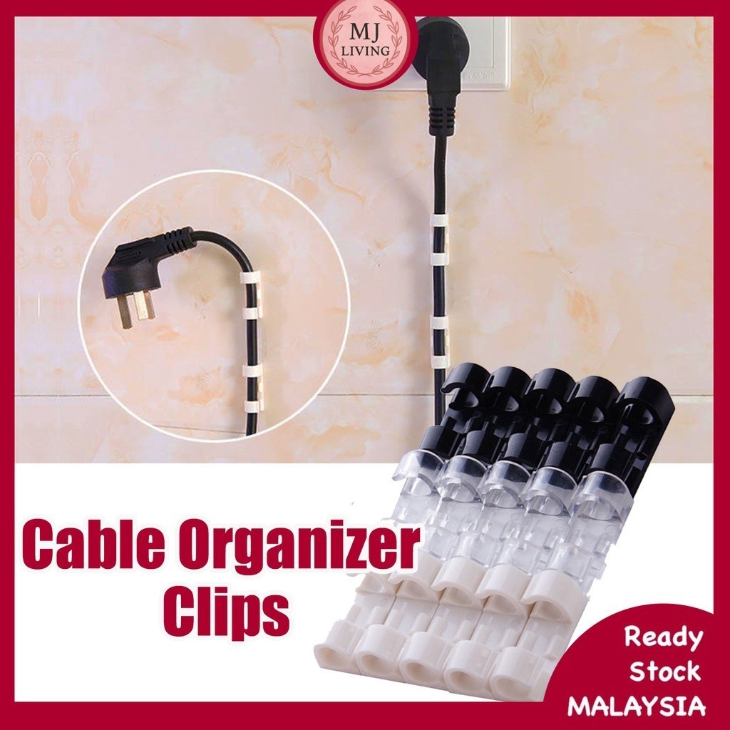 20 Pcs Wire Holder Wire Cable Clips Desktop Organizing Wall Adhesive Cord Organizer Pemegang Kabel Klip Wayar 电线收纳固定器