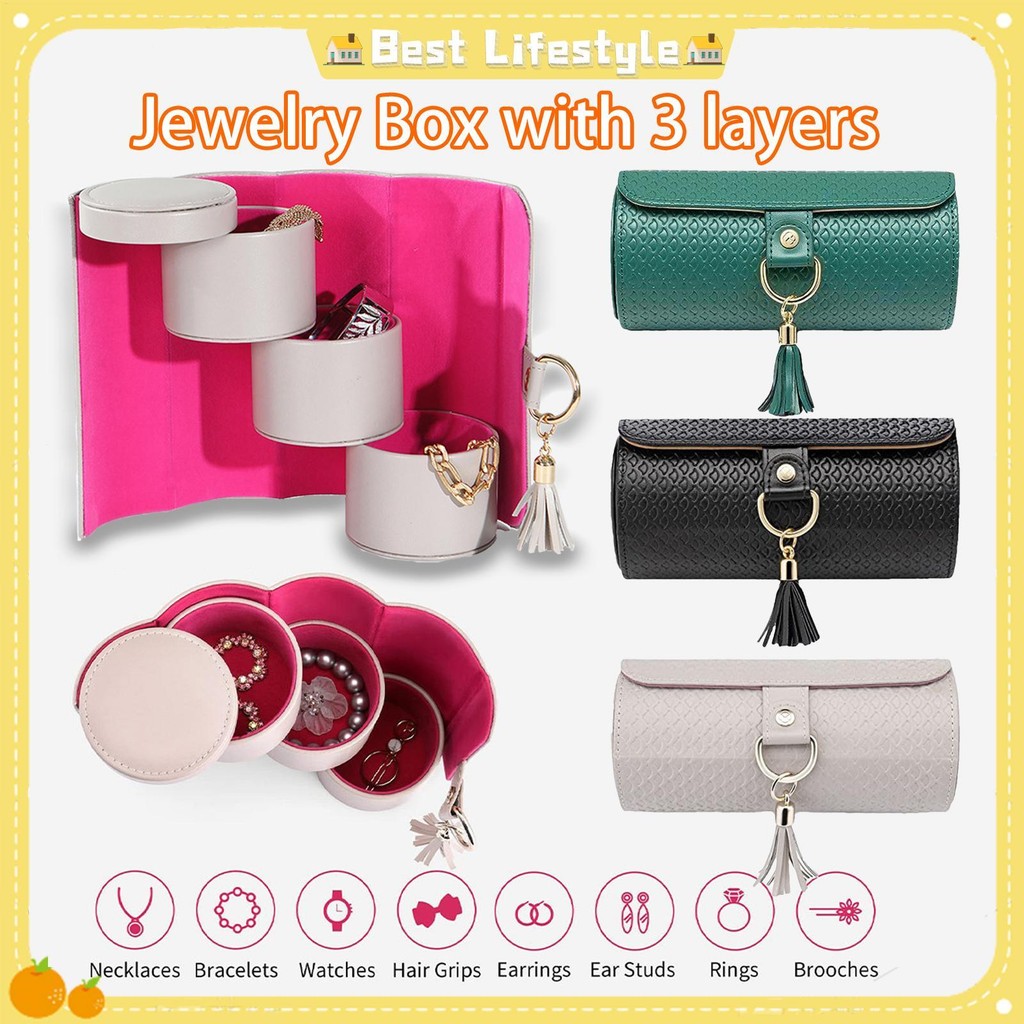 Jewelry Box with 3 layers Elegant Small Earring Organizer Vintage Decorative Portable Multi-Layer Jewelry Storage Box lademy