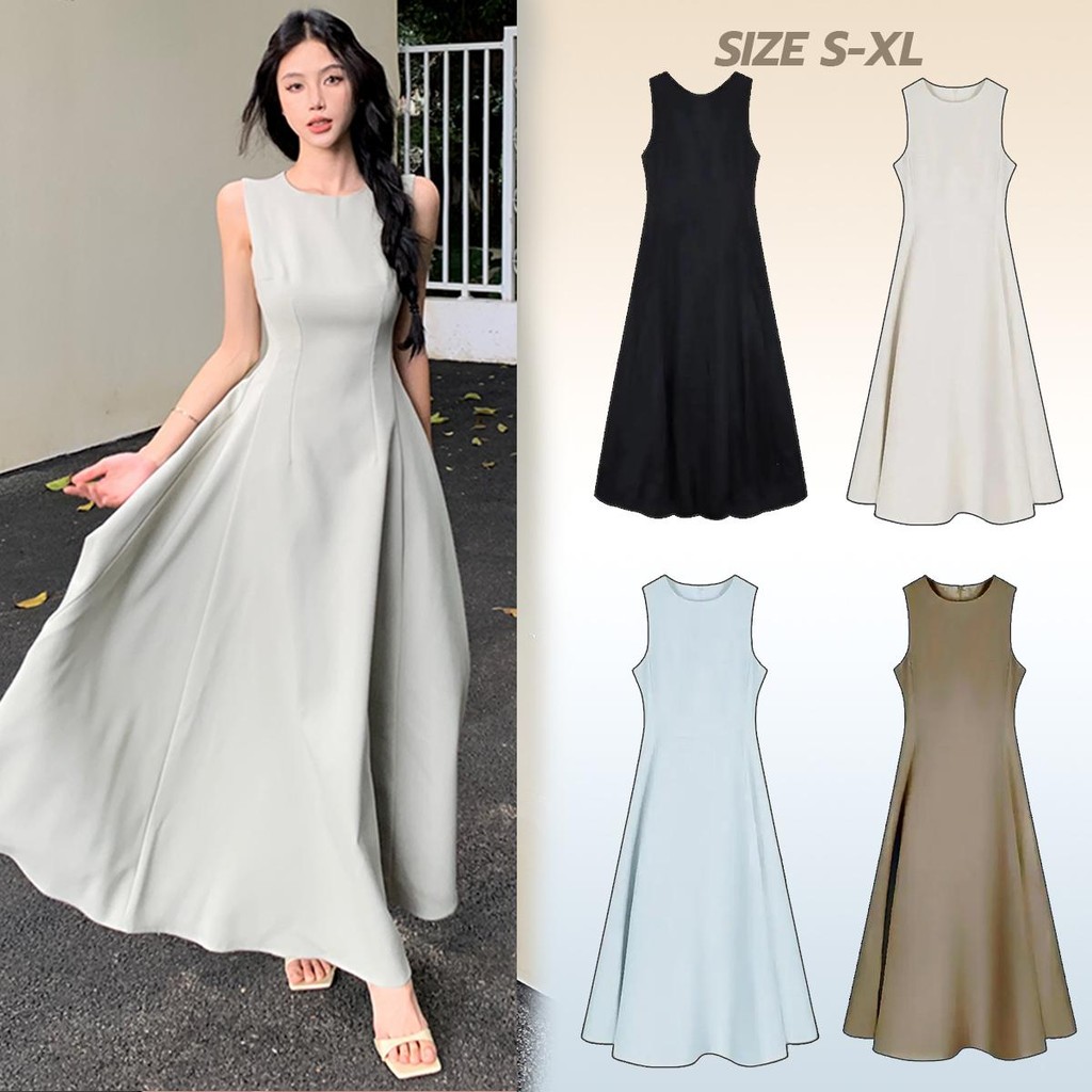 G&M#Vest Dress for Women Long Dress A-line High Quality Elegant Sleeveless Slim Fit Waist Style Pakaian Kasual#99012