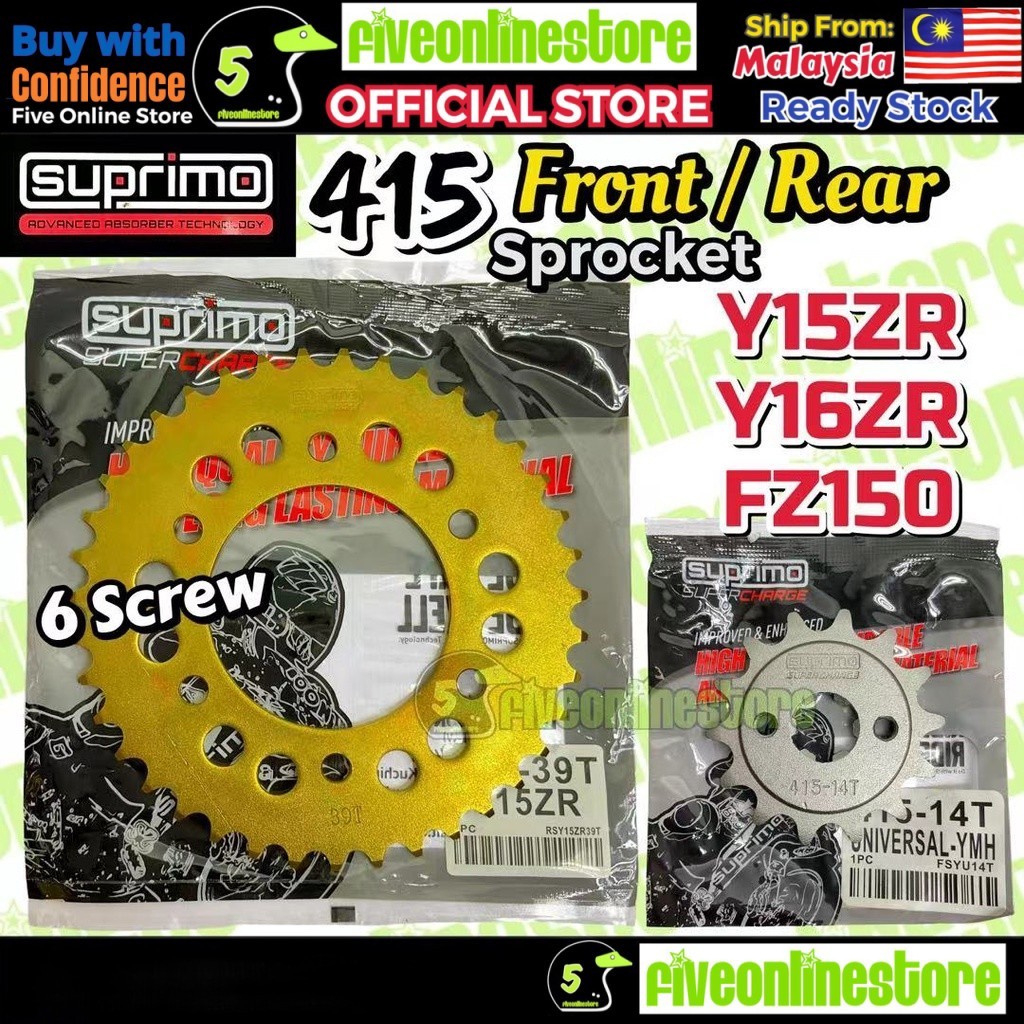 SUPRIMO 415 Yamaha Y15 Y15ZR Y16 Y16ZR 6 Screw Gold Rear 415 Sprocket Racing Front Spocket Spoket 6 Lubang