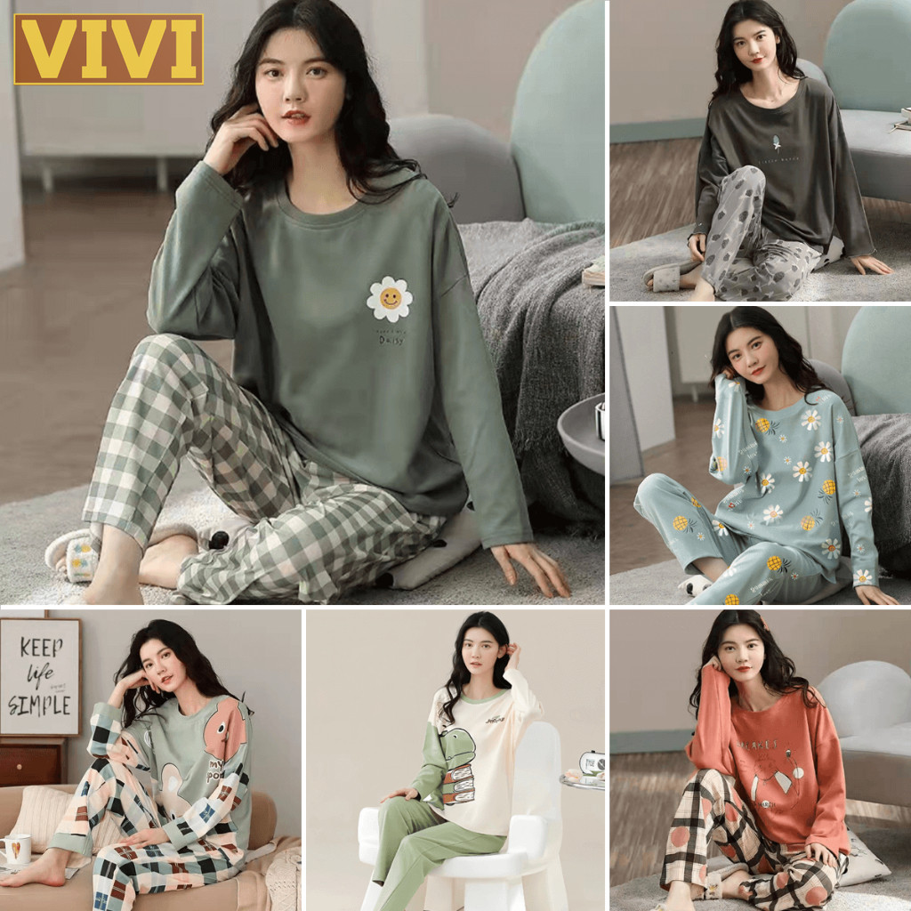 Baju tidur plus size Pajamas long sleeve 7-point pants suit two cartoon household clothes night dress T126