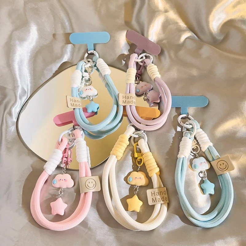 Creative Colorful Mobile Phone Lanyard with Speechless Clouds and Stars Charming Double-opial Camera Pendant Mobile Phone Universal