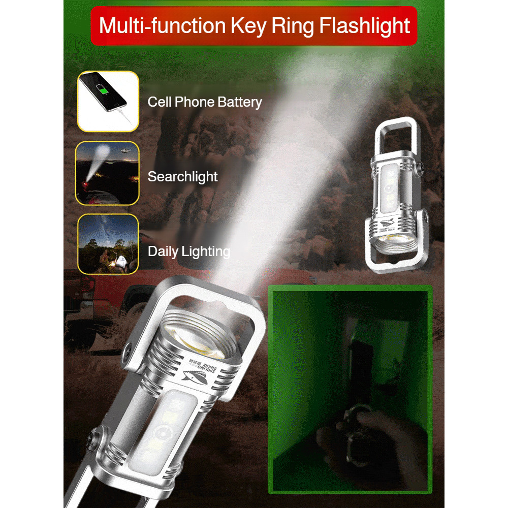 【不锈钢】 Waist Mounted Keychain Flashlight Car Mini Flashlight Multi Functional Emergency USB Charging Strong Light钥匙扣手电筒