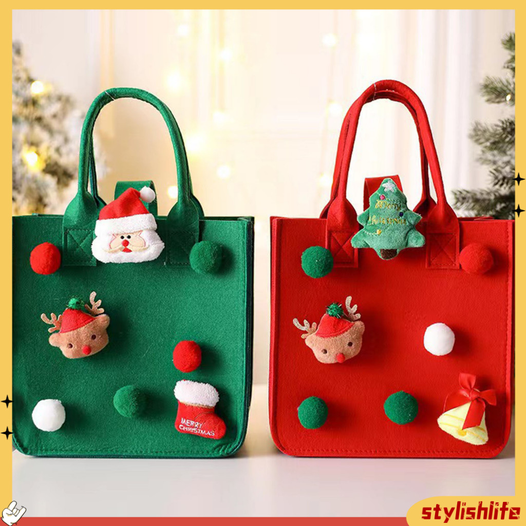 [stylishlife] Large Tote Bag Stylish and Functional Tote Bag Christmas Santa Claus Felt Handbag Vibrant Color Xmas Tote for Shopping Spacious Sturdy Design