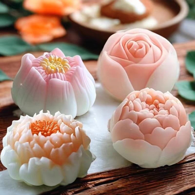 Chinese Style Hibiscus Flower Peony Flower Lotus Mousse Pastry Silicone Mold DIY Plaster Candle Pinch Mold