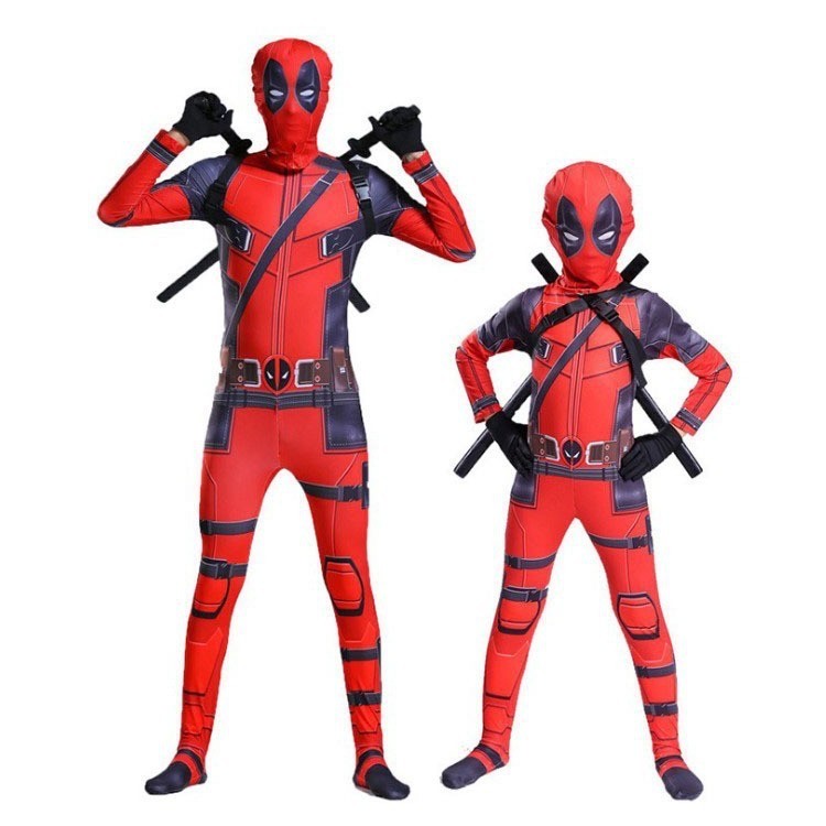 DY Adult and Kids Family set Deadpool Wolverine Bodyguard Superhero Cosplay Bodysuit Costume Characters Deadpool Children Tights Dagger Set Birthday Halloween Cosplay Costume