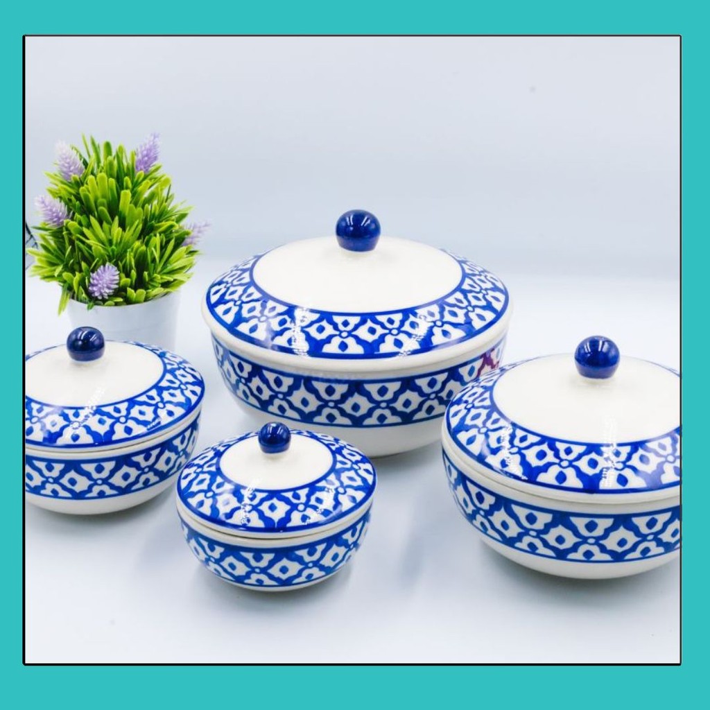 Ceramic Cup With Lid Size 4 Inches 5 6 7 Thai Pineapple Pattern Microwave Tile Bowl