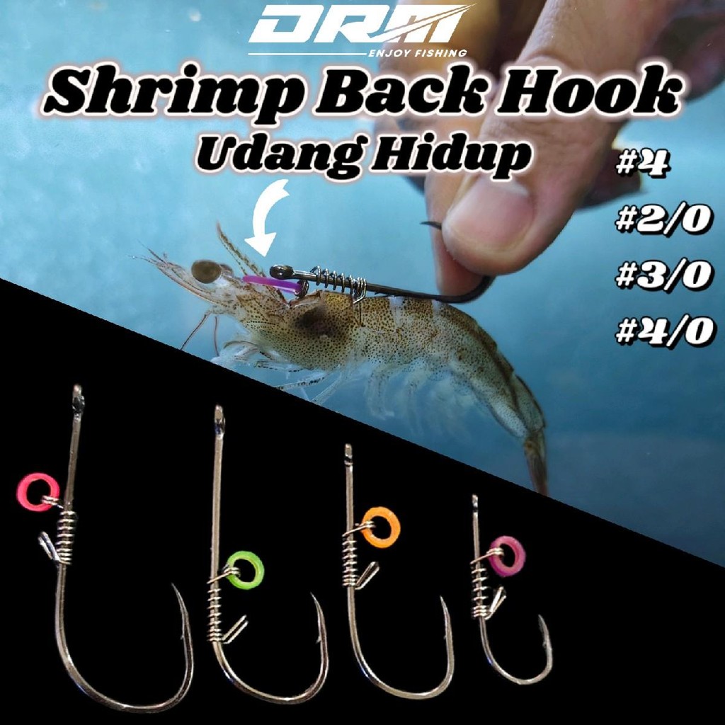 「DRM」5Pcs Luminous Live Shrimp Back Hook/Shrimp Back Hook Sea Fishing with Spring Float Shrimp Fish Hook Mancing Siakap
