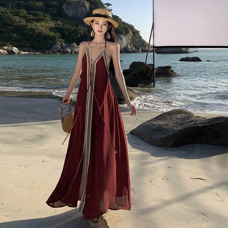 1125 People Collection Sanya Travel Wear Women's Clothing Desert Photo Skirt Seaside Vacation Thai Halter Dress Halter Beach Dress 1125 People Collection Sanya Travel Wear Women's Clothing Desert Photo Skirt Seaside Vacation Thai Halter Dress Halter Beach