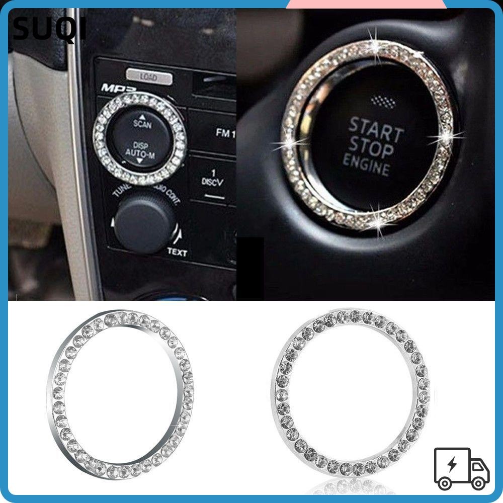 SUQI New Start Switch Button Ring Fashion Car Decoration Circle Silver Accessories SUV Bling Hot Diamond