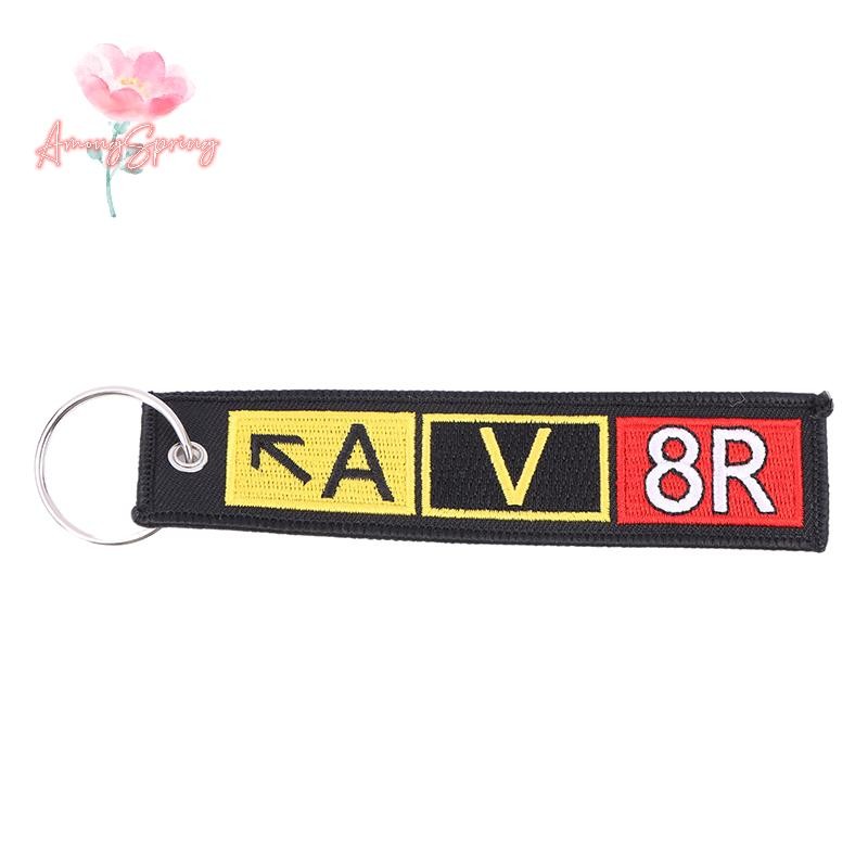 AmongSpring> Aviation Gift Double-sided Embroidery Pilot AV8R Airport Taxiway Pattern Memorial Key Chain Keychain Rectangle Keyring new