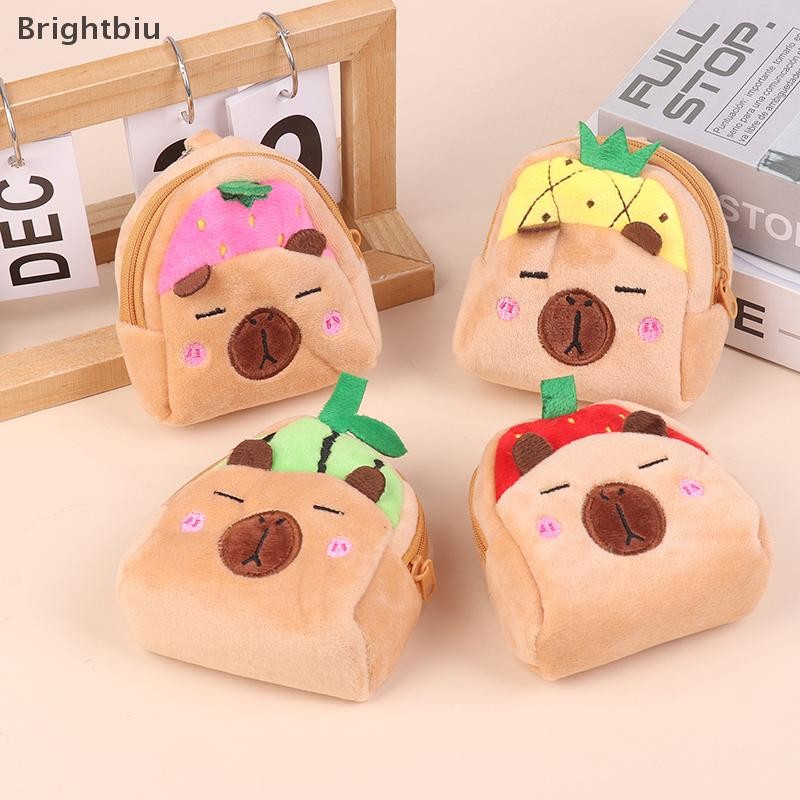 [Brightbiu] Cute Capybara Plush Wallet Cartoon Animal Coin Purse Portable Money Changer Pouch Earphone Storage Bag Birthday Gifts Boutique