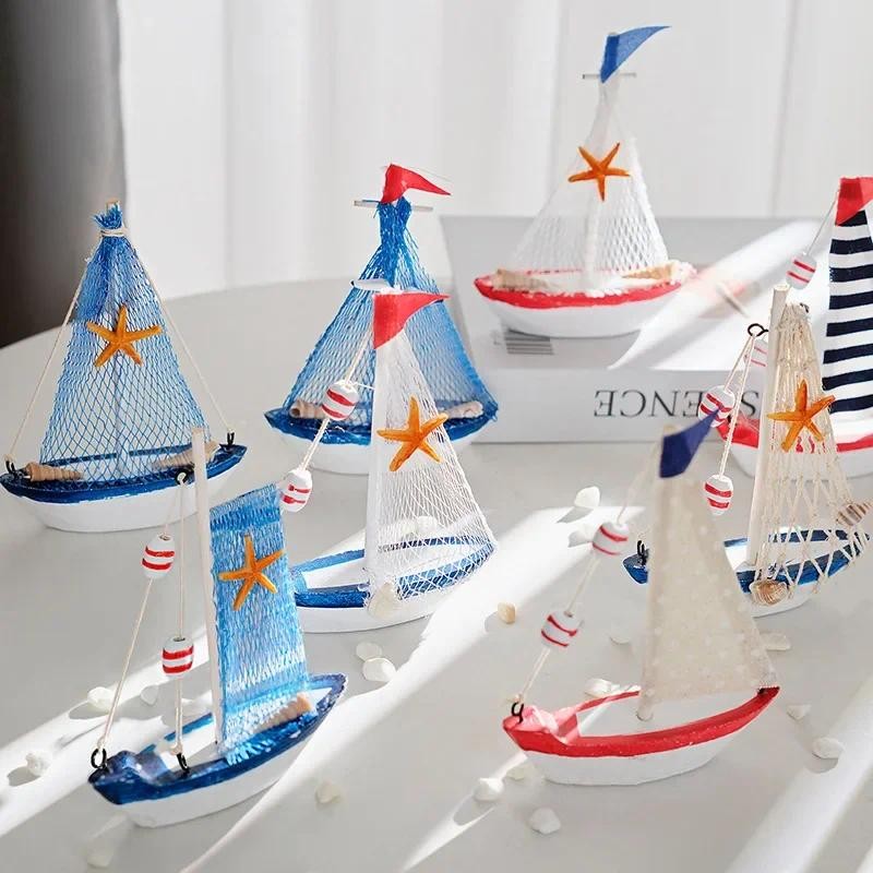 Wooden Canvas Boat Model Ornament Creative Online Store Photo Props Cake Decoration Sailboat