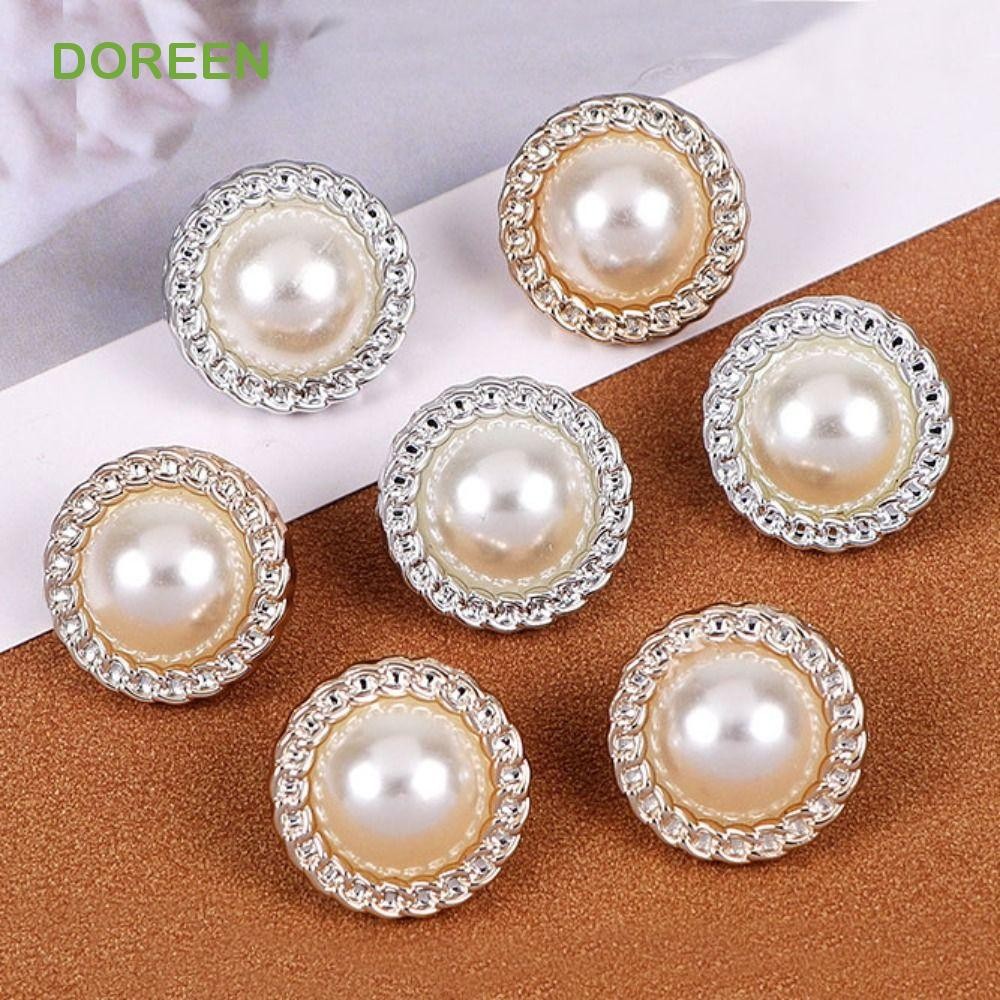 DOREEN 50PCS Pearl Buttons, Alloy Shiny Clothing Button, DIY Vintage Round Sewing Button Clothing Sewing