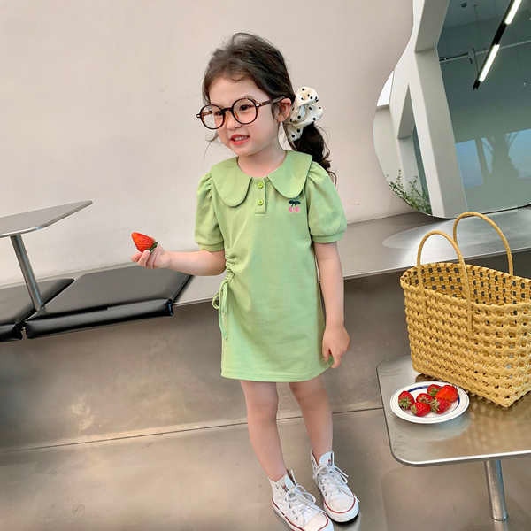 korean dress elegant dress baju dress wanita korean style Girls Cherry Polo Skirt Summer 2025 New Style Children Baby Girl Dress Little Girl Princess Dress Summer Dress