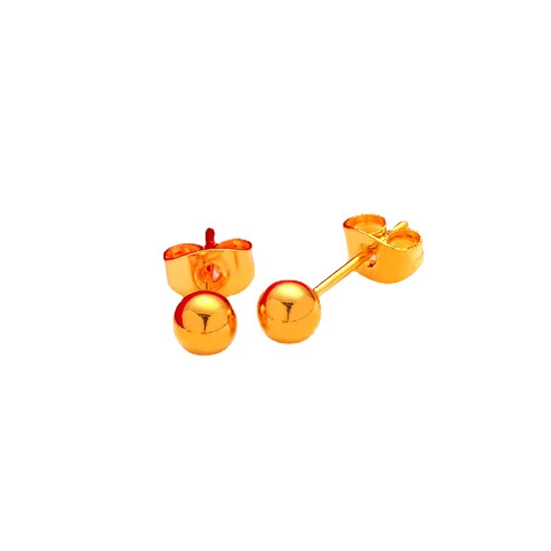 emas 916 Anting-anting ASIXGOLD New Arrival 24K Gold Plated Solid Bead & Big Flower Earrings, Matte Korean Gold Studs | Elegant Copper - Based Jewelry for Stylish Malaysian Women in Southeast Asia