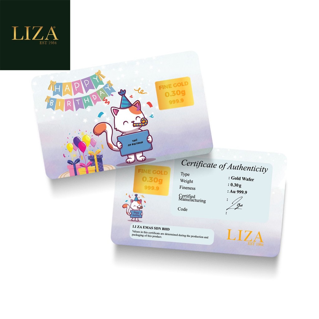 LIZA 0.30g 999.9 Gold Bar (Happy Birthday)