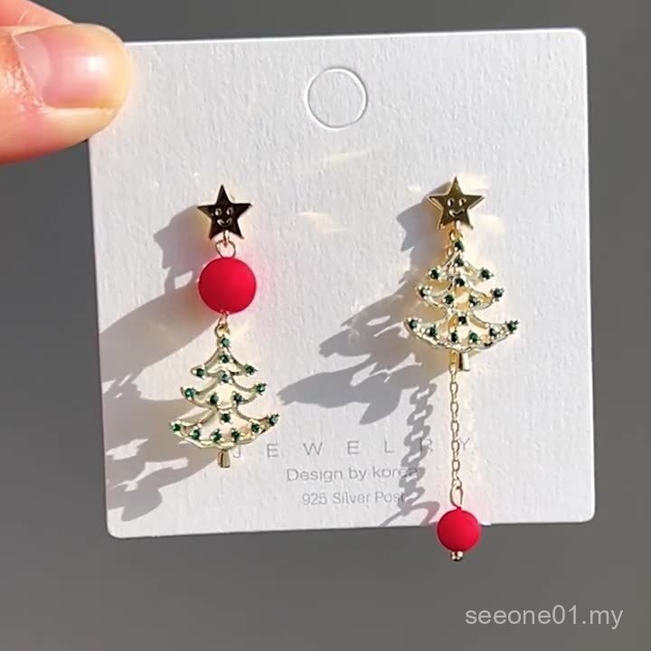 New Style S925 Silver Needle Christmas Earrings Series Collection Asymmetric Earrings Sweet Cute Female Holiday Gifts