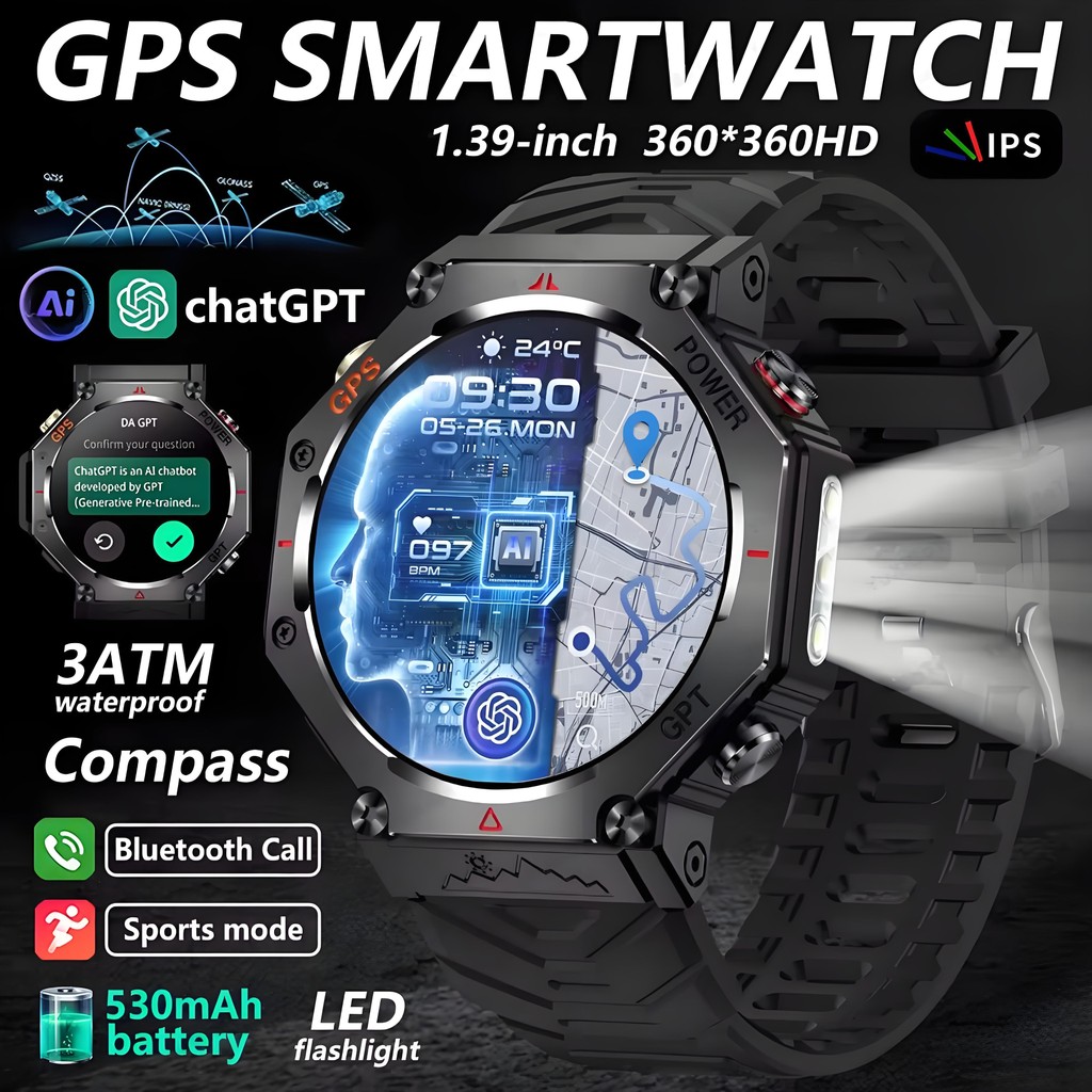 2025 GPS Smart Watch ChatGPT AI assistant 5ATM Waterproof Built-in Dual-band GNSS Compass Military Sport Outdoor Smartwatch Men Woman